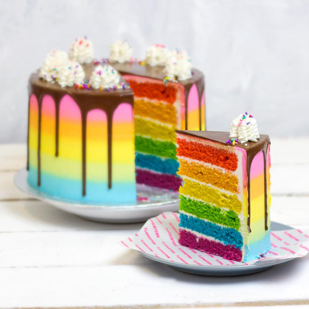 Chocolate drip rainbow cake