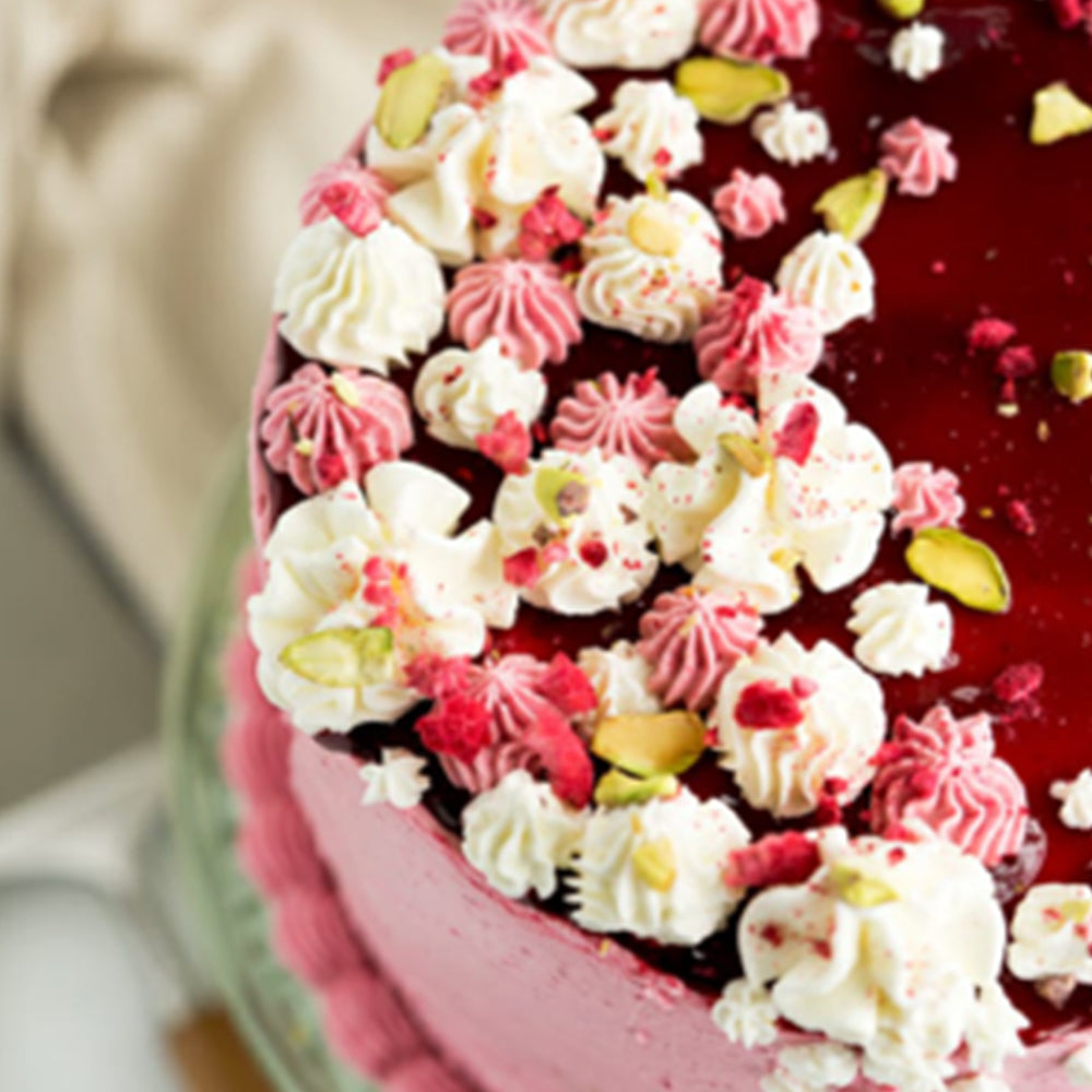 Raspberry Pistachio and White Chocolate Cake