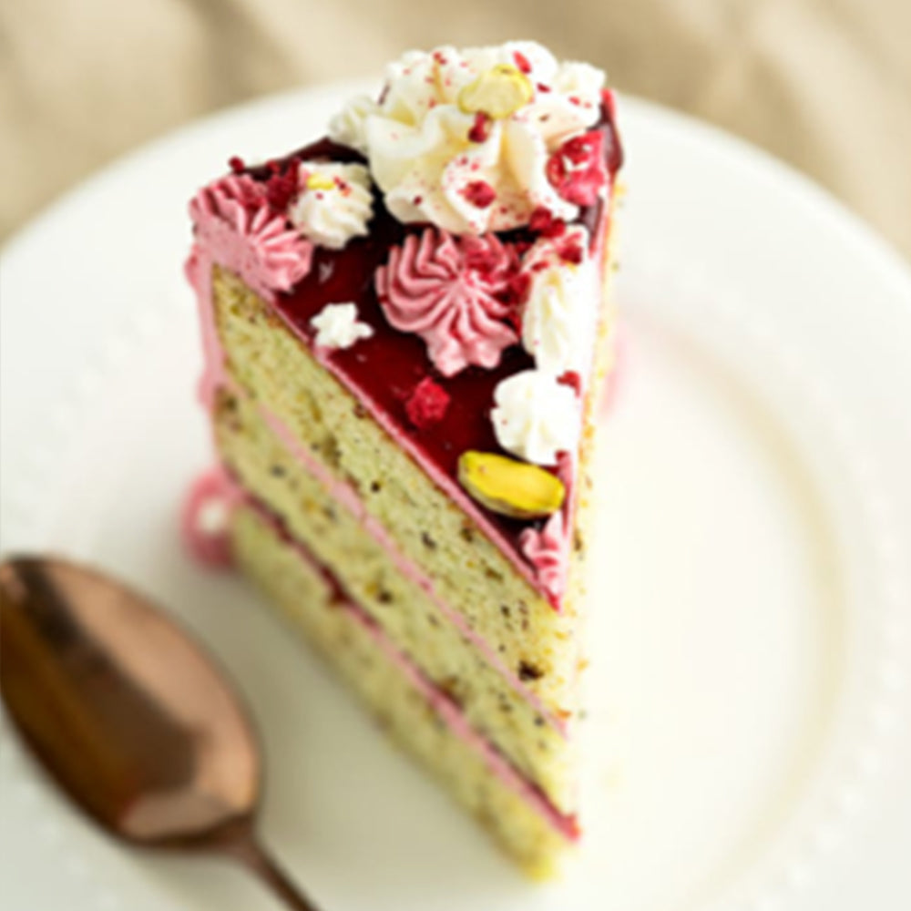 Raspberry Pistachio and White Chocolate Cake