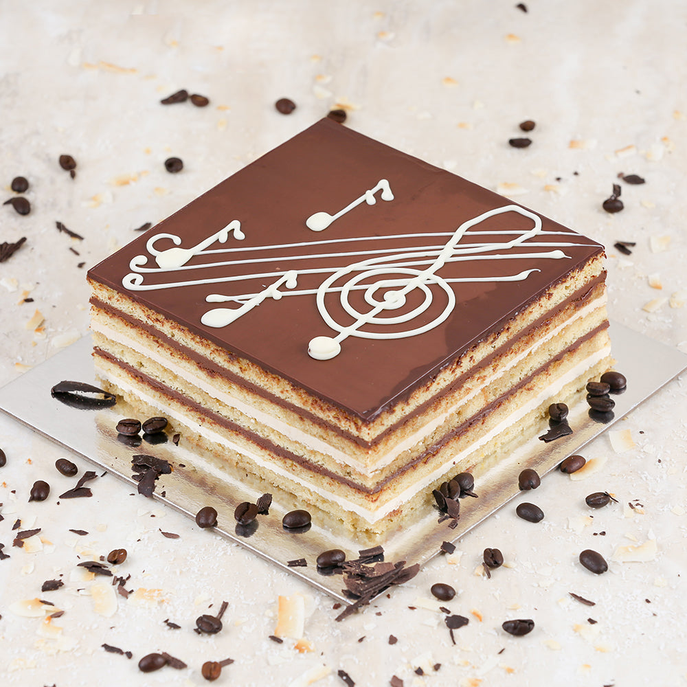 Opera Cake at the a La Carte Desserts , Cakes on a Black Background Stock  Image - Image of cocoa, chocolate: 176281631