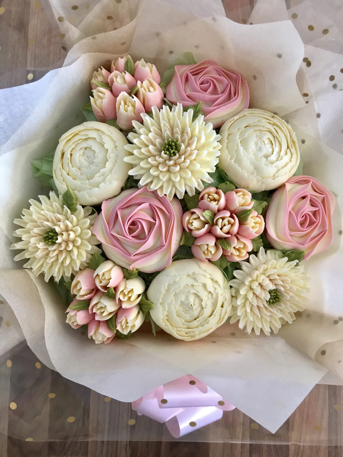 White &amp; Pink Floral &amp; Classy Cupcake Bouquet