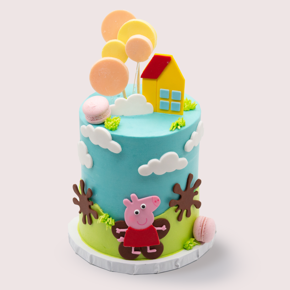 Peppa Playing in Muddy Puddles with Balloons Party Cake