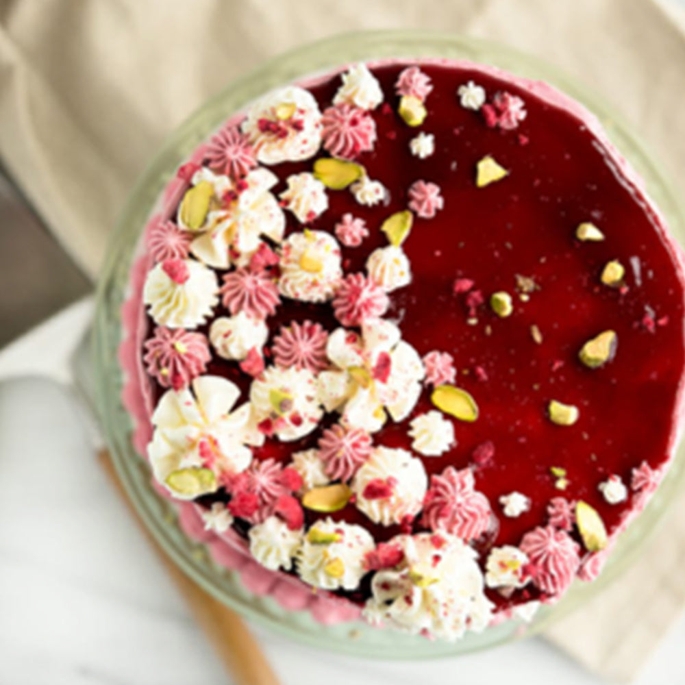 Raspberry Pistachio and White Chocolate Cake