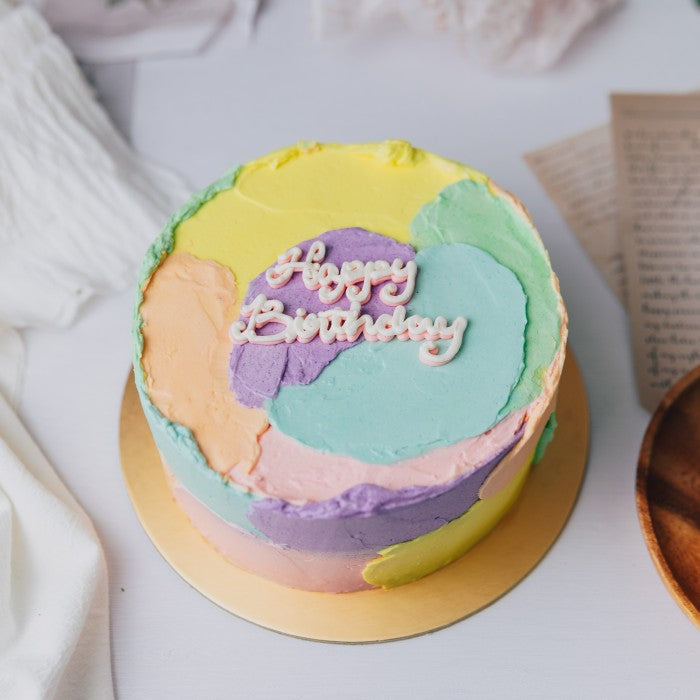 Bright &amp; Pastel Painted Birthday Bento Cake