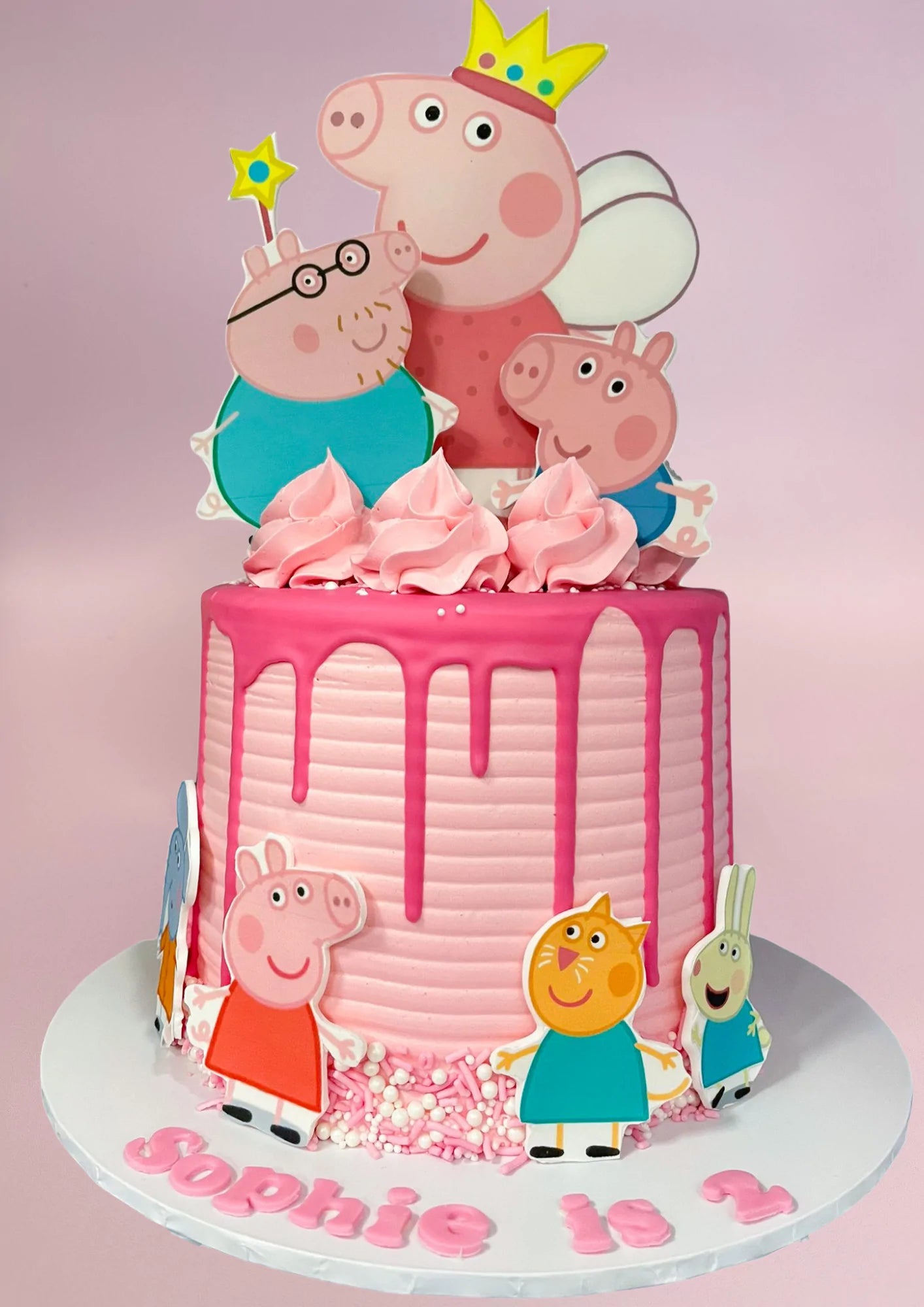 Minimal Pink Peppa Pig Themed Babycake with Pink Drip