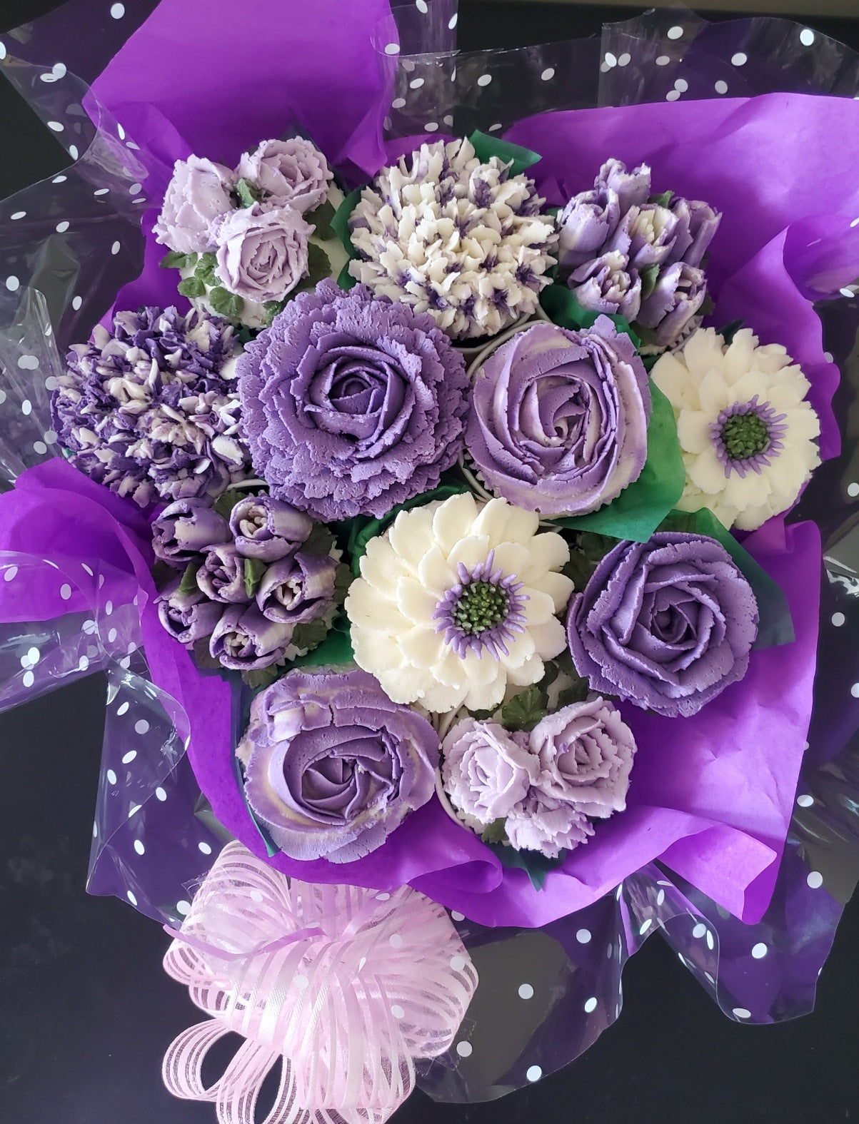 White &amp; Purple Floral &amp; Classy Cupcake Bouquet