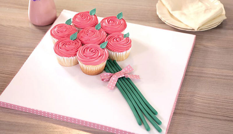 Bright Pink Roses Cupcake Bouquet with Edible Stems
